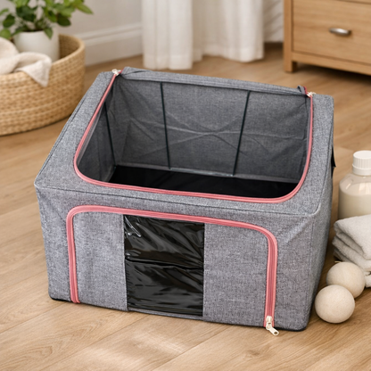 DecorTwist Cloth Storage Organiser Box with Zipper Window | Foldable Wardrobe Storage | Dustproof & Stackable