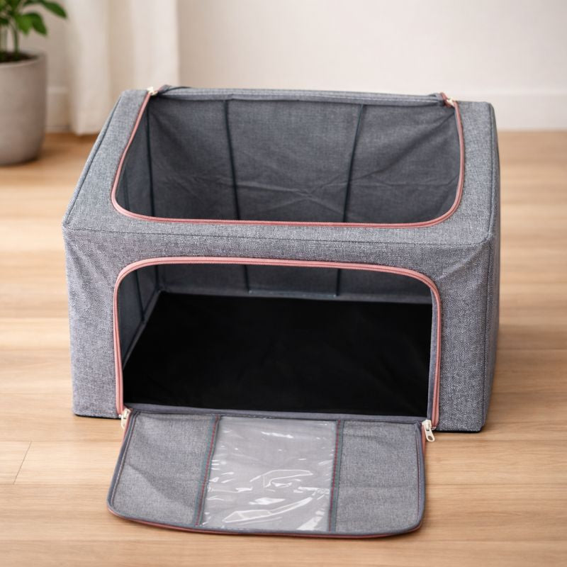 DecorTwist Cloth Storage Organiser Box with Zipper Window | Foldable Wardrobe Storage | Dustproof & Stackable