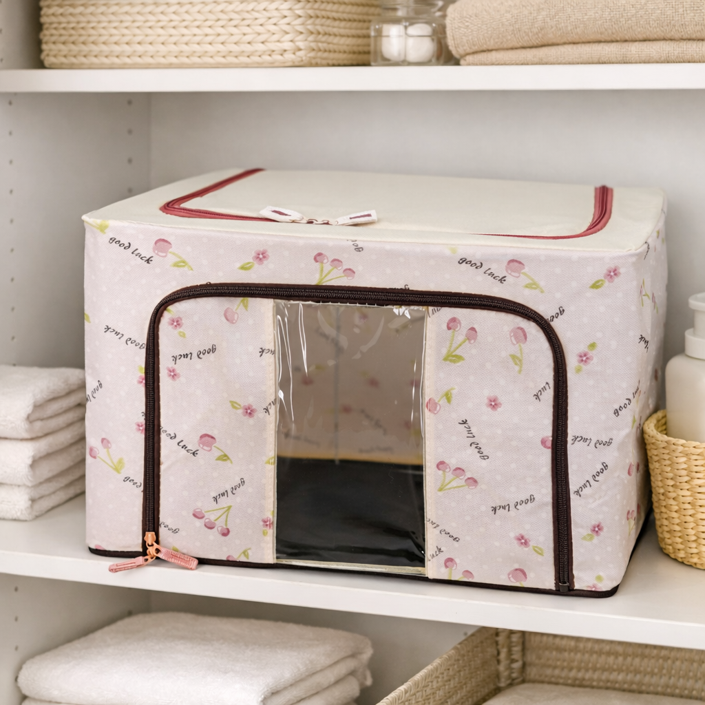 DecorTwist Cloth Storage Organiser Box with Zipper Window | Foldable Wardrobe Storage | Dustproof & Stackable