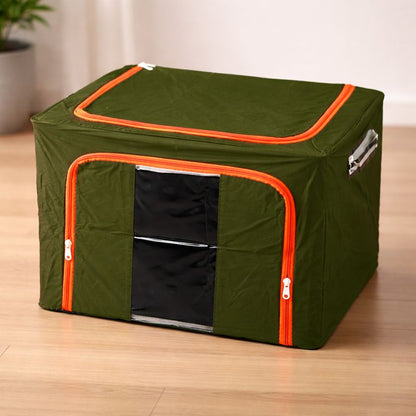 DecorTwist Cloth Storage Organiser Box with Zipper Window | Foldable Wardrobe Storage | Dustproof & Stackable