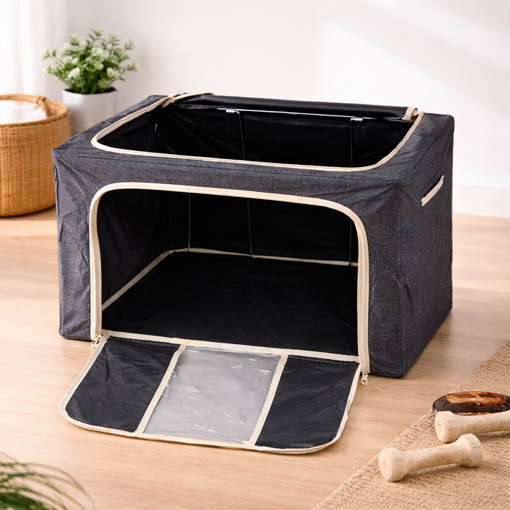 DecorTwist Cloth Storage Organiser Box with Zipper Window | Foldable Wardrobe Storage | Dustproof & Stackable