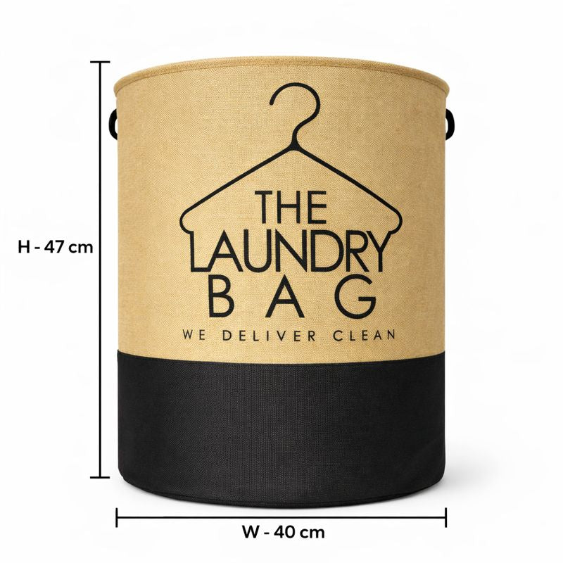 Jute Laundry Basket Large | Collapsible Laundry Hamper with Handles | Stylish Fabric Laundry Storage for Home, Bedroom & Bathroom (Beige + Black | “THE LAUNDRY BAG”)