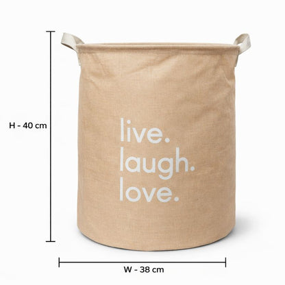 Foldable Laundry Basket for Clothes (Brown | “live laugh love”)