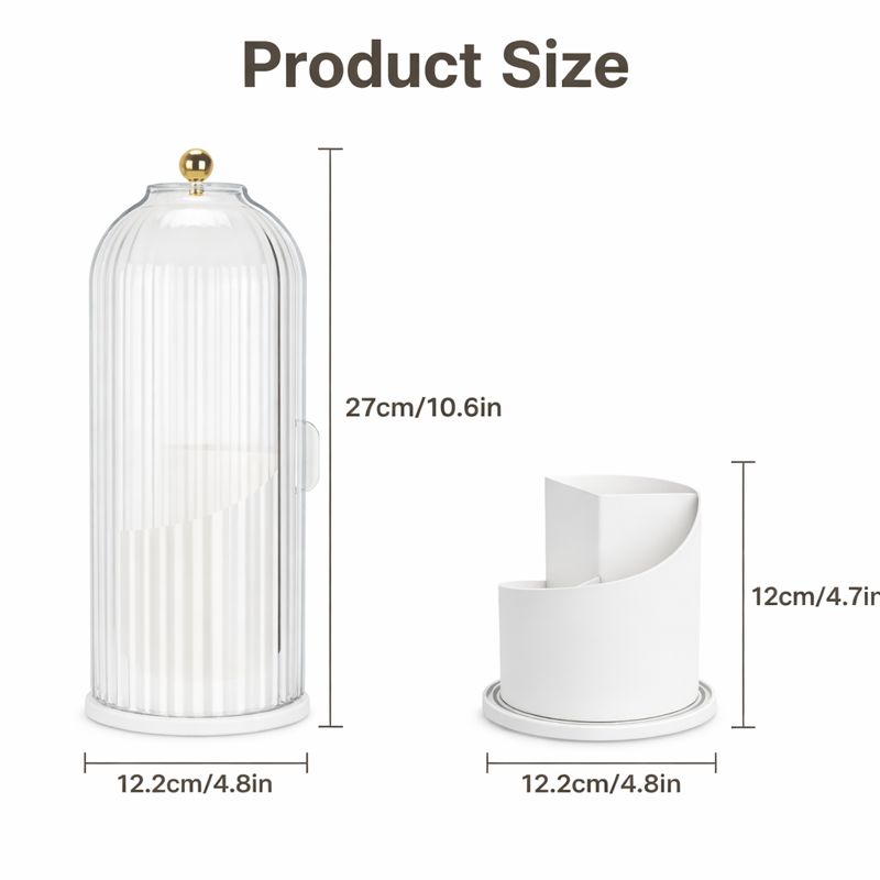 360° Rotating Makeup Brush Holder with Lid | Dustproof & Waterproof Cosmetic Organizer for Vanity & Dressing Table (Transparent)