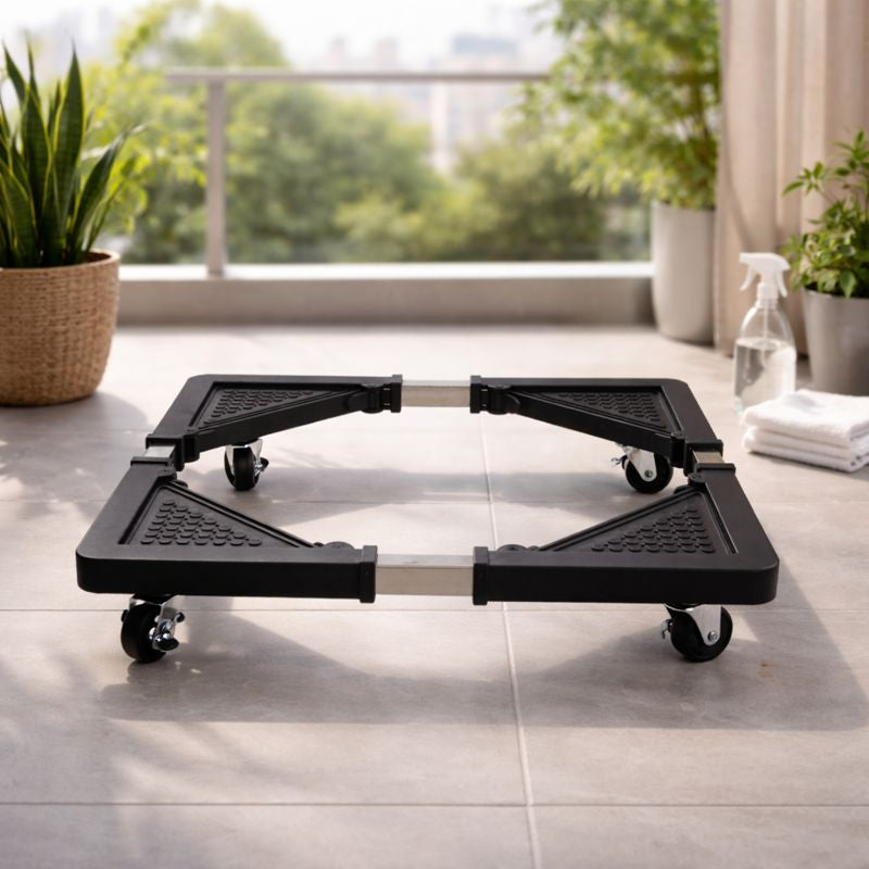 Decortwist Universal Adjustable Appliance Stand – Heavy-Duty Base with 8 Lockable Wheels & 4 Legs, Load Capacity 120 kg (Black) (Size- 4 feet) (Style_2_with Wheels)