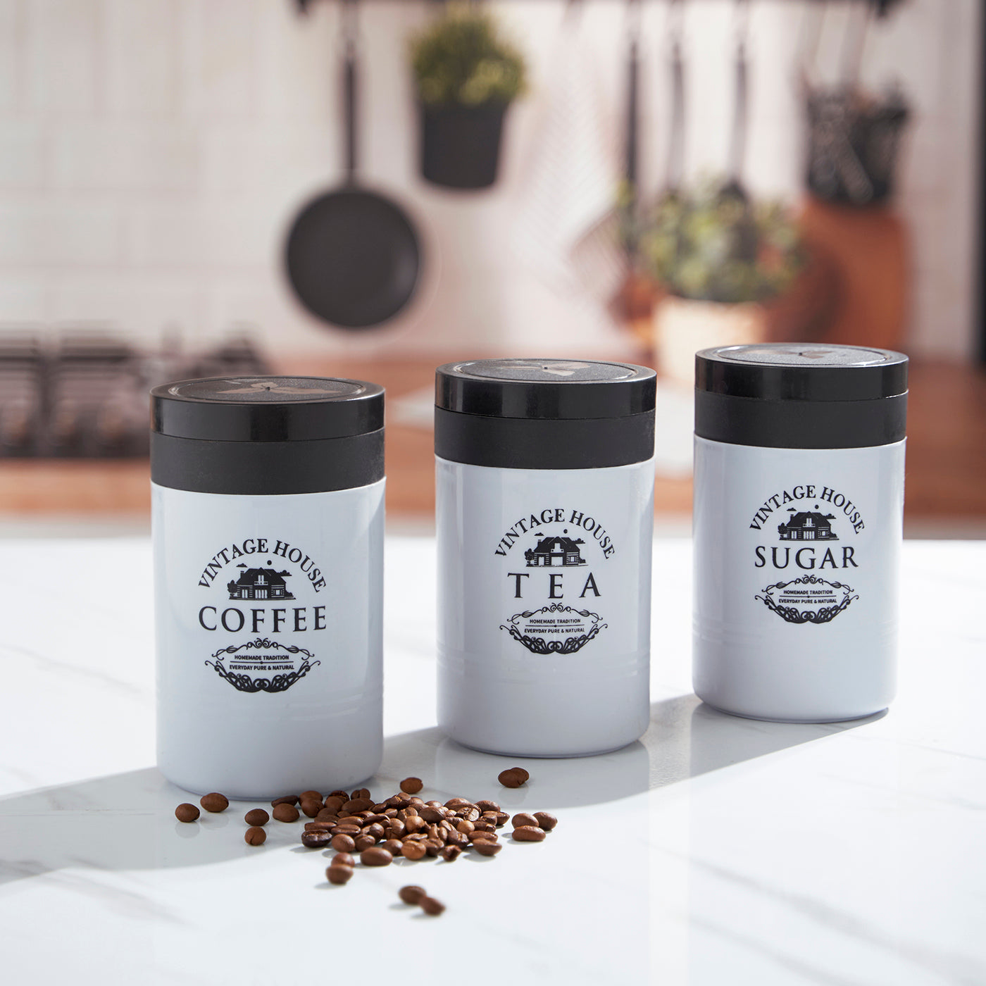 Tea Sugar and Coffee Container Storage Box Dabba set for kitchen organizer Plastic Airtight Canister Set BPA free Kitchen Accessories Set of  3