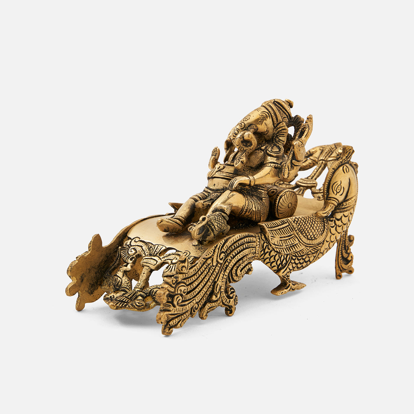 Brass Sofa Ganesha- Lord Ganesha Resting On Peacock Couch