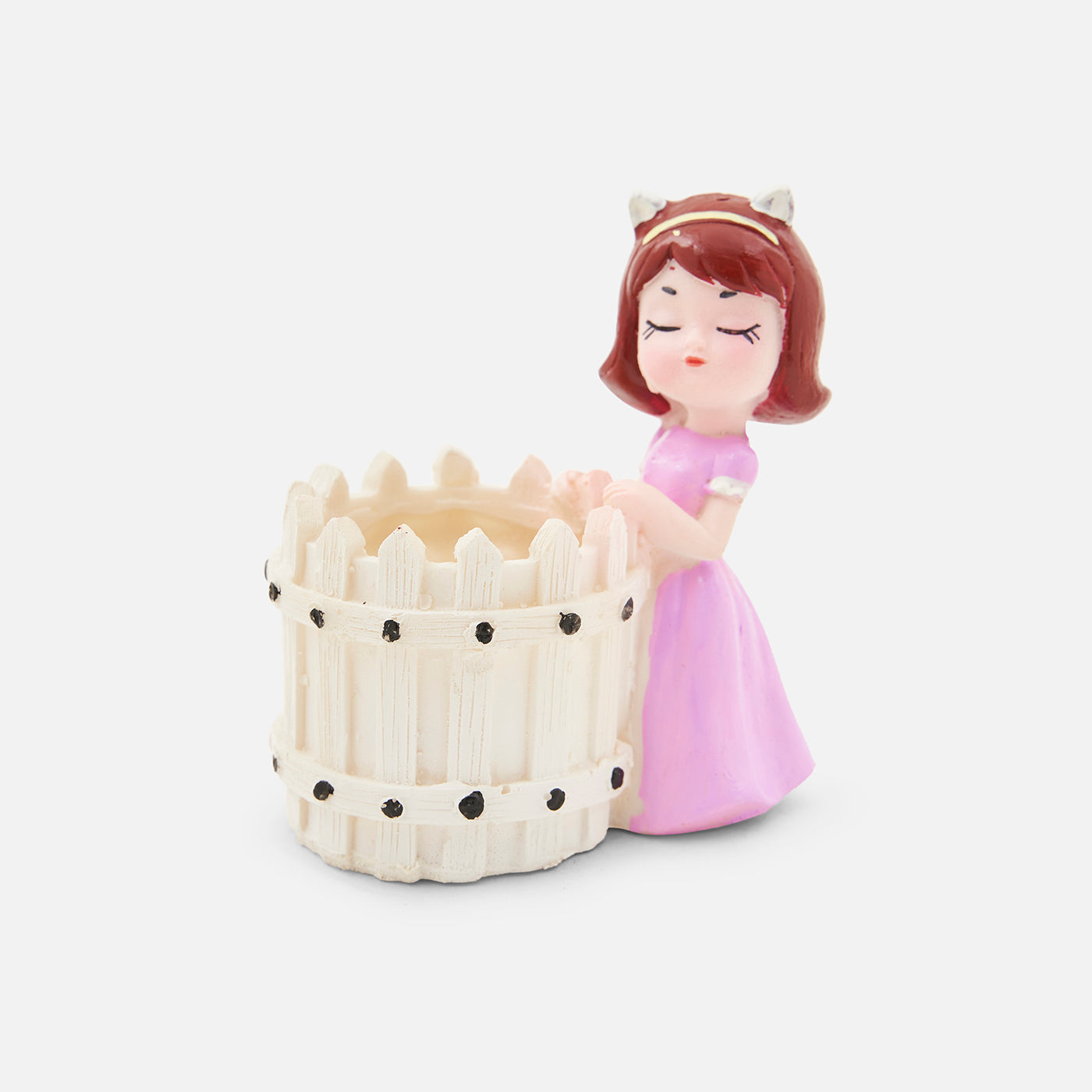 Cute Girl with White Basket Succulent Planter for Home Garden Office Desktop