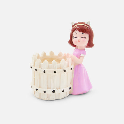 Cute Girl with White Basket Succulent Planter for Home Garden Office Desktop