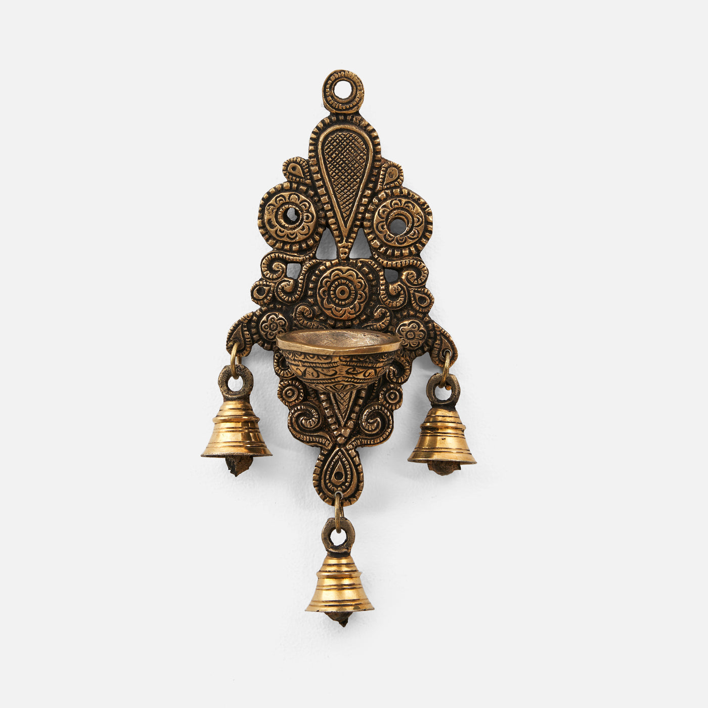 Brass Wall Fixed Hanging Diya With Bells