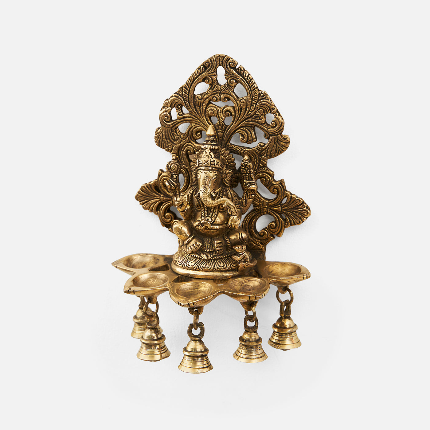Vignharta Brass Ganesha Wall Hanging With Diya And Bell