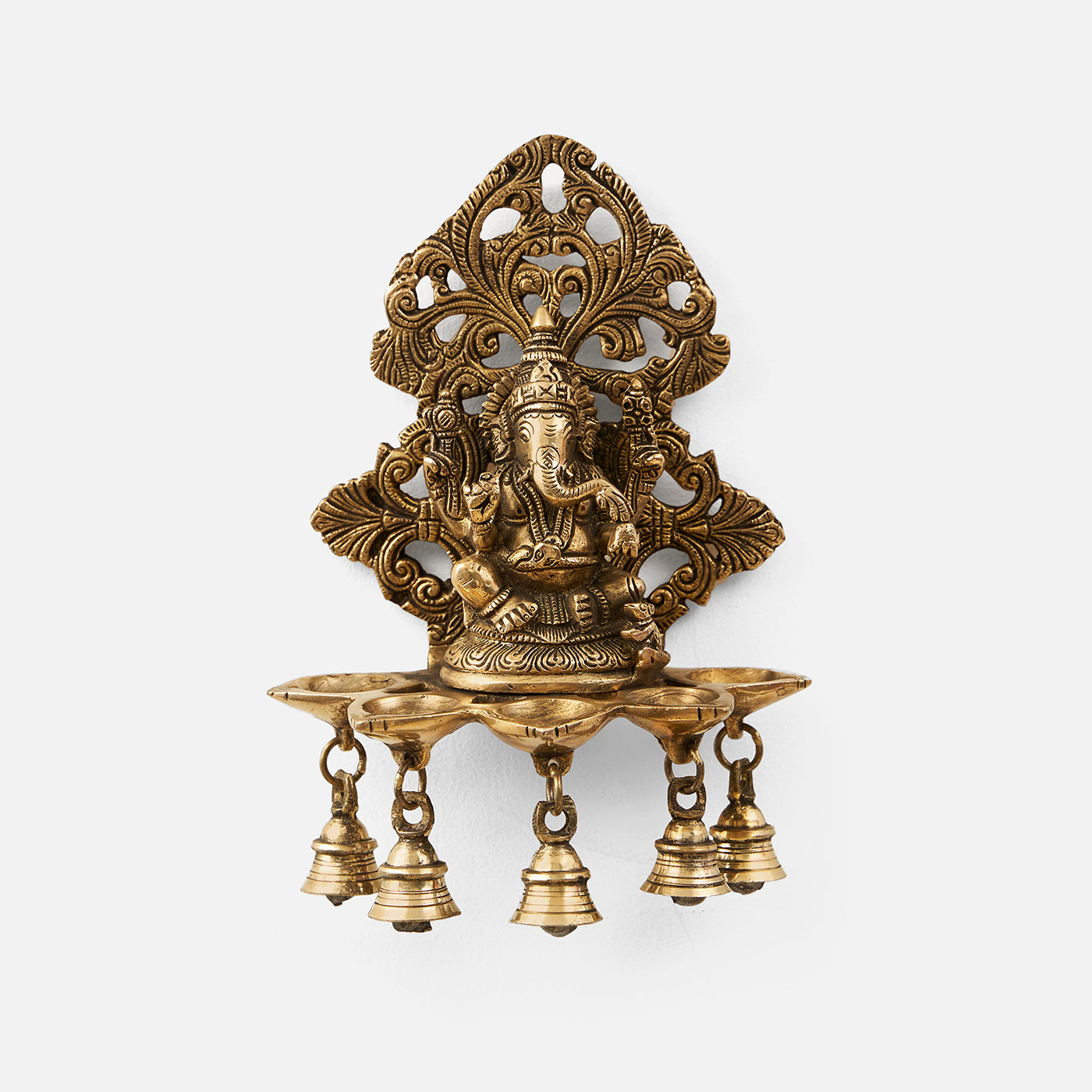 Vignharta Brass Ganesha Wall Hanging With Diya And Bell