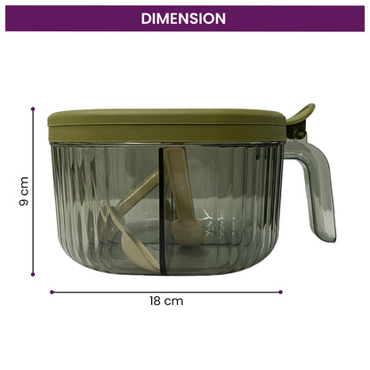 4-Compartment Plastic Spice Container: Seasoning Box with Lid, Spoon, and Handle for Sugar, Nuts, Spices (Light Green)