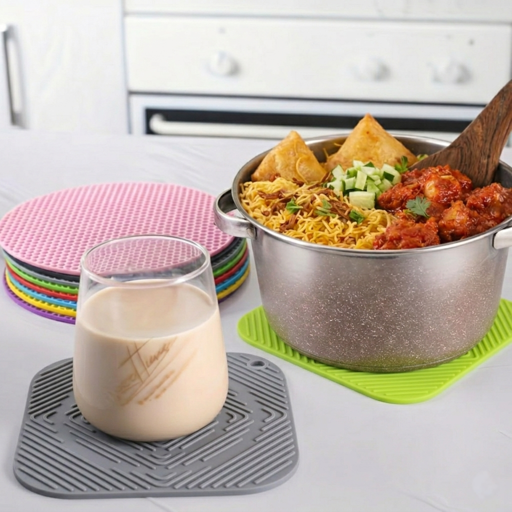 DecorTwist Multipurpose Pot Holder Dining Table Heat Protection Pads| Heat Resistant Anti-Slip Silicone Trivet Mat for Glass Table & Kitchen Countertop