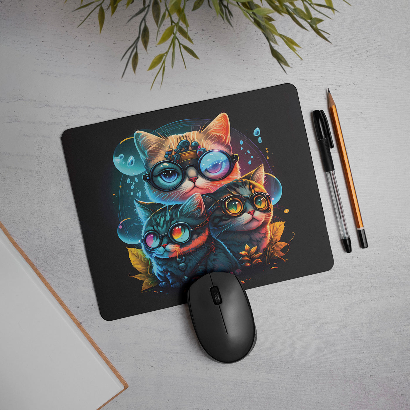 Cat Printed Mouse Pad Non-Slip Rubber Base Desk Mousepad for Laptop PC