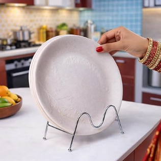 DecorTwist Stainless Steel Modular Plate Stand for Kitchen | Heavy-Duty Dish & Thali Organizer | Rust-Resistant Chrome Finish (Style 6)