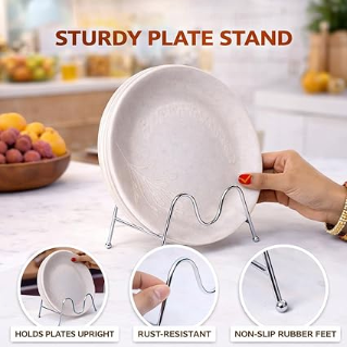 DecorTwist Stainless Steel Modular Plate Stand for Kitchen | Heavy-Duty Dish & Thali Organizer | Rust-Resistant Chrome Finish (Style 6)