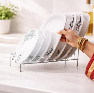 DecorTwist Stainless Steel Modular Plate Stand for Kitchen | Heavy-Duty Dish & Thali Organizer | Rust-Resistant Chrome Finish (Style 6)