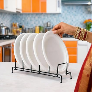 DecorTwist Stainless Steel Modular Plate Stand for Kitchen | Heavy-Duty Dish & Thali Organizer | Rust-Resistant Chrome Finish (Style 6)