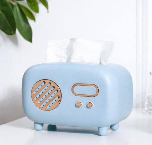 DecorTwist Retro Tissue Box Holder | Vintage Radio Style Tissue Paper Dispenser for Living Room, Bedroom, Office & Car | Plastic | Color: Coral Red/Teal Green/Sky Blue (Sky Blue)