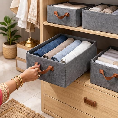 DecorTwist Transparent Shoe Storage Box for Closet & Under Bed | Foldable Dustproof Plastic Organizer for Shoes, Clothes & Blankets (Style 4)