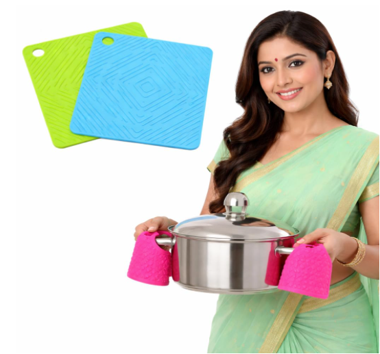 DecorTwist Multipurpose Pot Holder Dining Table Heat Protection Pads| Heat Resistant Anti-Slip Silicone Trivet Mat for Glass Table & Kitchen Countertop