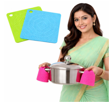 DecorTwist Multipurpose Pot Holder Dining Table Heat Protection Pads| Heat Resistant Anti-Slip Silicone Trivet Mat for Glass Table & Kitchen Countertop