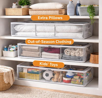 DecorTwist Transparent Shoe Storage Box for Closet & Under Bed | Foldable Dustproof Plastic Organizer for Shoes, Clothes & Blankets