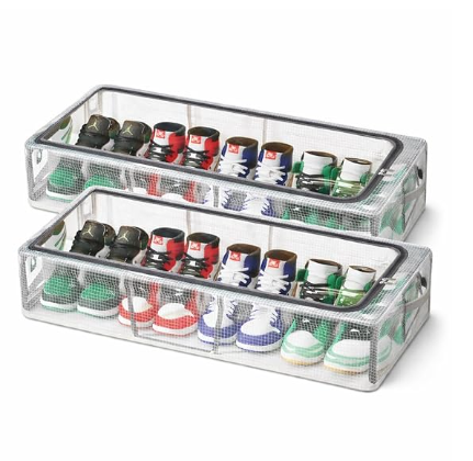 DecorTwist Transparent Shoe Storage Box for Closet & Under Bed | Foldable Dustproof Plastic Organizer for Shoes, Clothes & Blankets