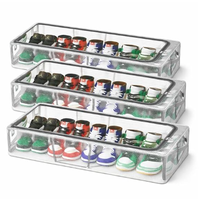 DecorTwist Transparent Shoe Storage Box for Closet & Under Bed | Foldable Dustproof Plastic Organizer for Shoes, Clothes & Blankets