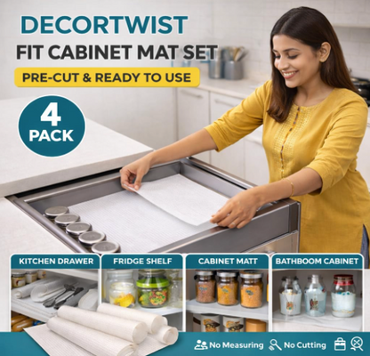 DecorTwist Pre Cut Kitchen Cabinet Mat Set of 4 (50x30 cm) Waterproof Anti Slip Shelf Drawer Liner for Modular Kitchen Fridge Wardrobe Cupboard Storage Protector EVA Ready to Use Reusable White Mats