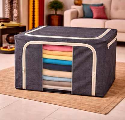 DecorTwist Cloth Storage Organiser Box with Zipper Window | Foldable Wardrobe Storage | Dustproof & Stackable