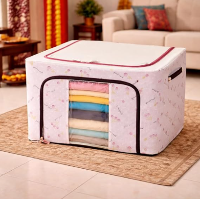 DecorTwist Cloth Storage Organiser Box with Zipper Window | Foldable Wardrobe Storage | Dustproof & Stackable