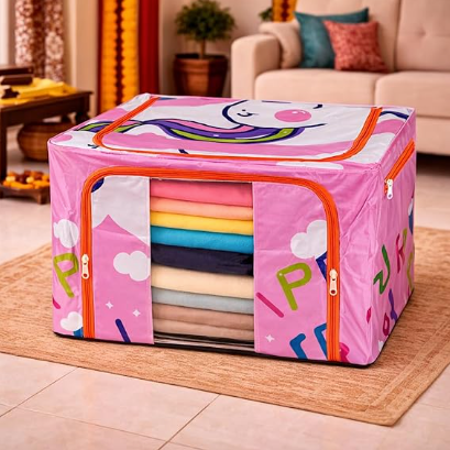 DecorTwist Cloth Storage Organiser Box with Zipper Window | Foldable Wardrobe Storage | Dustproof & Stackable