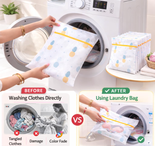 DecorTwist Mesh Laundry Wash Bag Set| Zippered Clothes Washing Net for Delicates, Innerwear, Lingerie & Baby Clothes