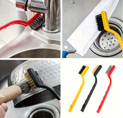 DecorTwist 3-Piece Mini Wire Brush Set – Brass, Nylon & Stainless Steel Bristles for Rust, Dirt, Paint & Grime Removal – Heavy-Duty Cleaning Tool