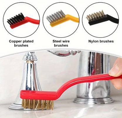 DecorTwist 3-Piece Mini Wire Brush Set – Brass, Nylon & Stainless Steel Bristles for Rust, Dirt, Paint & Grime Removal – Heavy-Duty Cleaning Tool