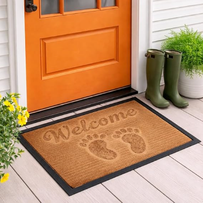 DecorTwist PVC Door Mat 60x40 cm | Heavy Duty Indoor Outdoor Entrance Mat | 4mm Thick Anti-Slip Rubber Back | Waterproof Dust & Dirt Trapper Welcome Floor Mat
