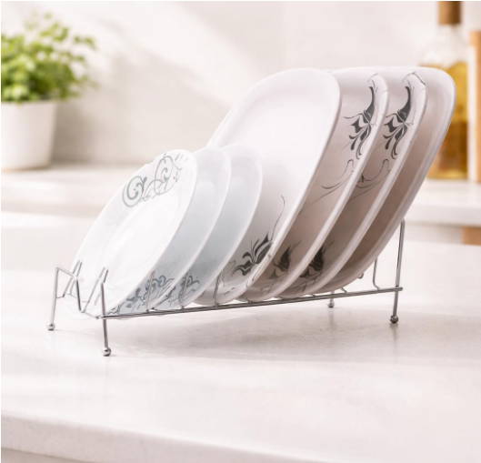 DecorTwist Stainless Steel Modular Plate Stand for Kitchen | Heavy-Duty Dish & Thali Organizer | Rust-Resistant Chrome Finish (Style 6)