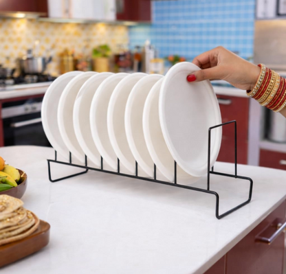 DecorTwist Stainless Steel Modular Plate Stand for Kitchen | Heavy-Duty Dish & Thali Organizer | Rust-Resistant Chrome Finish (Style 6)