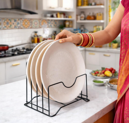DecorTwist Stainless Steel Modular Plate Stand for Kitchen | Heavy-Duty Dish & Thali Organizer | Rust-Resistant Chrome Finish (Style 6)