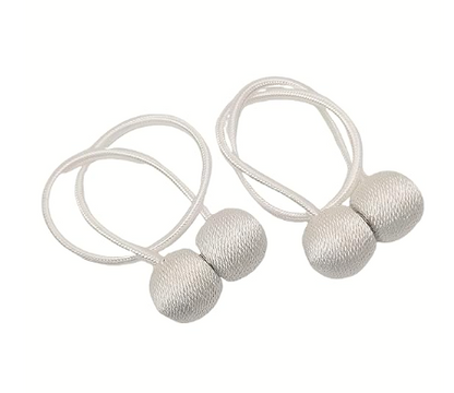 DecorTwist Magnetic Curtain Tiebacks for Windows – No Drill Curtain Hold Backs | Strong Magnets Decorative Pearl Rope | for Living Room & Bedroom Curtains (White/Grey, Set of 2/4/8)
