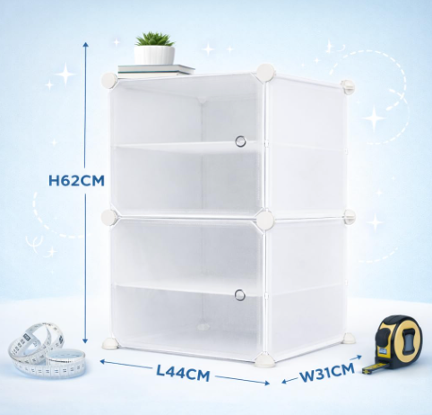 Modular Plastic Storage Cabinet with Doors | DIY Shoe Rack & Multipurpose Organizer for Home | Available in Plain & Patterned Panels (White – Plain, Double Door | 4 Shelves)