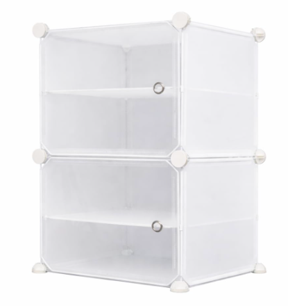 Modular Plastic Storage Cabinet with Doors | DIY Shoe Rack & Multipurpose Organizer for Home | Available in Plain & Patterned Panels (White – Plain, Double Door | 4 Shelves)