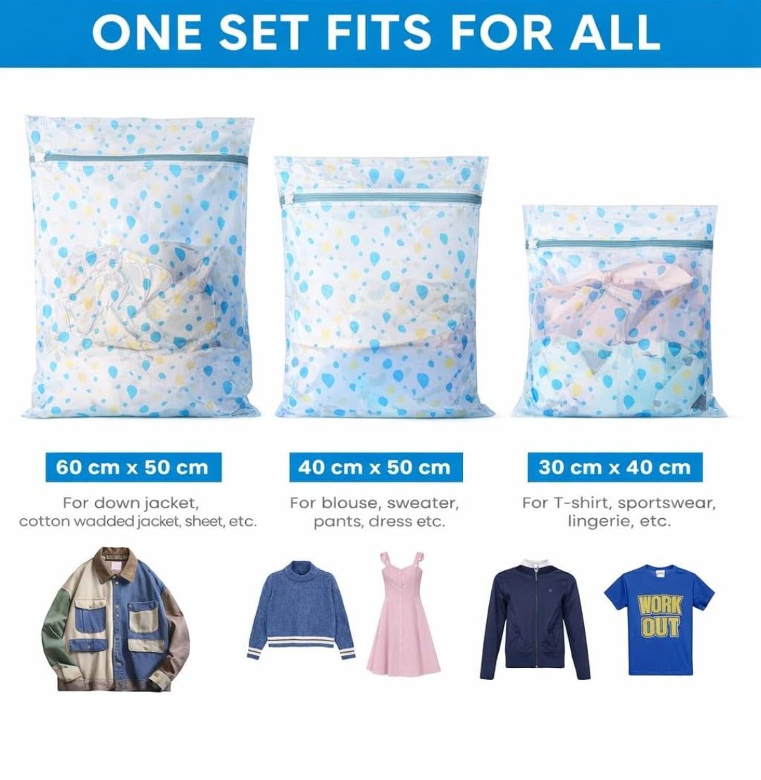 DecorTwist Mesh Laundry Wash Bag Set| Zippered Clothes Washing Net for Delicates, Innerwear, Lingerie & Baby Clothes