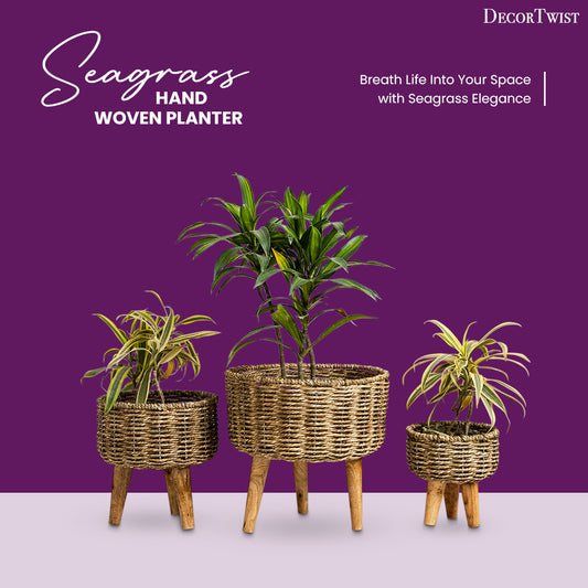 Natural Seagrass Hand Woven Planter (Set of 2)