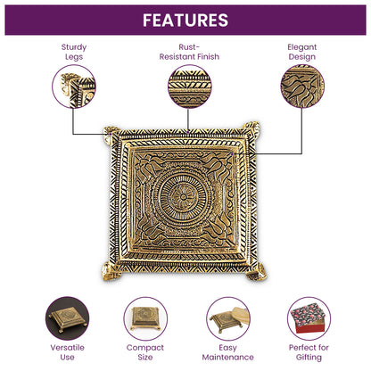 Brass Superfine Square Traditional Pooja Chowki/Stool/Stand - Small