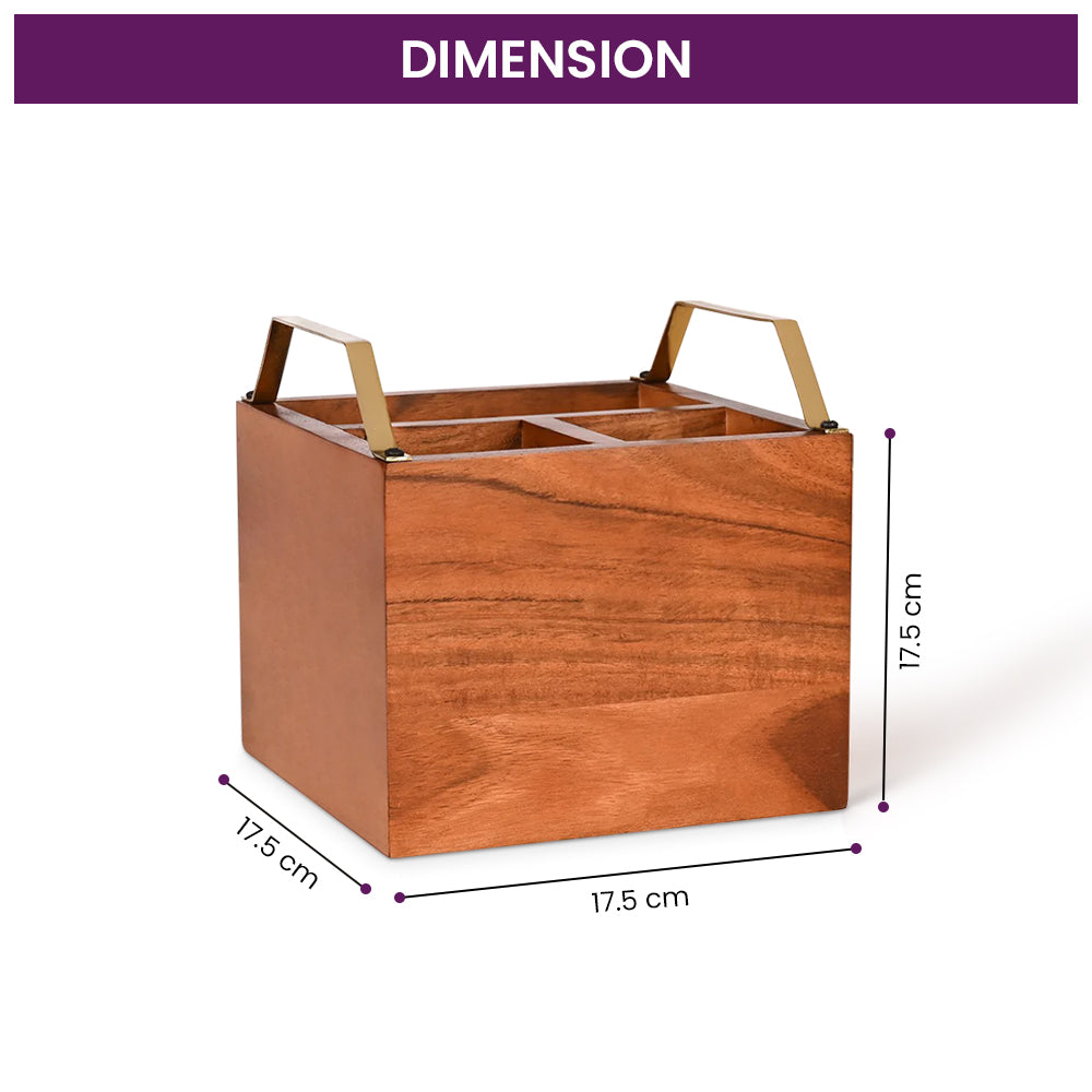 Square Wooden Caddy for Dine Ware | Kitchen Ware | DecorTwist