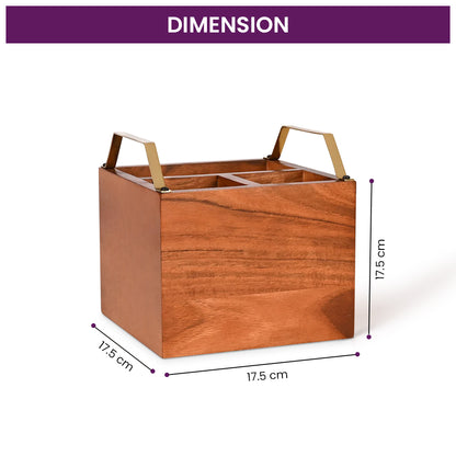 Square Wooden Caddy for Dine Ware | Kitchen Ware | DecorTwist