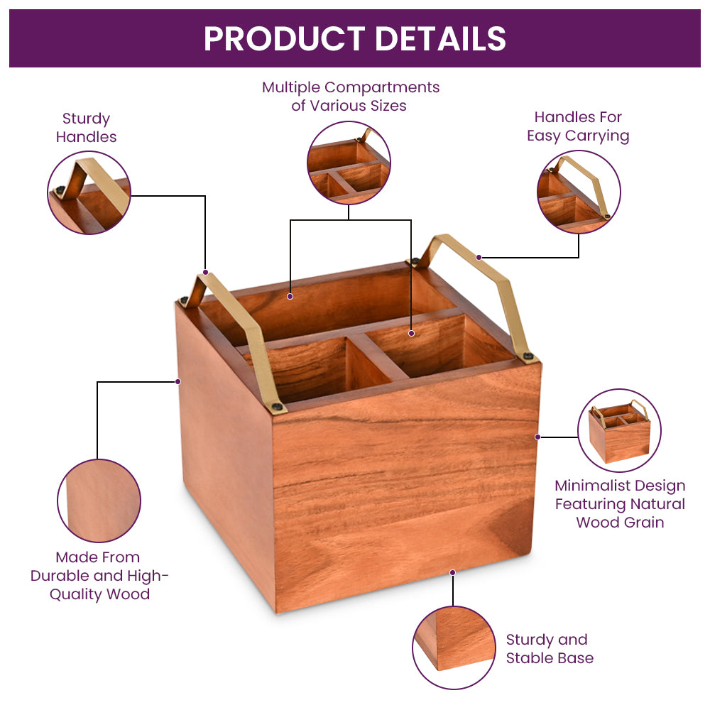Square Wooden Caddy for Dine Ware | Kitchen Ware | DecorTwist